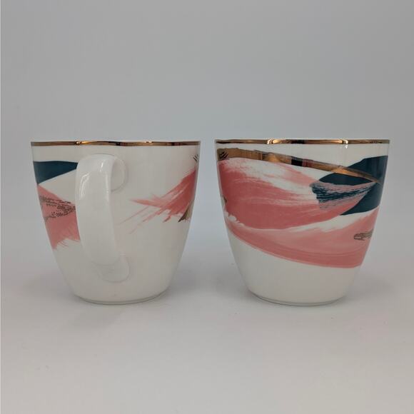 West Elm Ceramic Mug Set Abstract Brushstroke Teal Pink Gold Coffee Tea Cup - Picture 4 of 10
